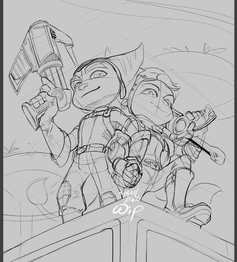 Babillustration's tweet photo. Ratchet &amp; Rivet commission wip, will be working on it on stream: https://t.co/uNlQXrW2hs https://t.co/7AjA6J4E48