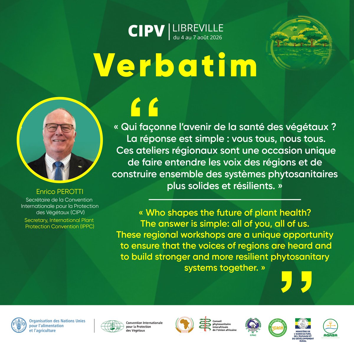 agasa_gabon's tweet photo. 💬 À l'ouverture de l'Atelier régional Afrique de la #CIPV à Libreville, Enrico PEROTTI a rappelé que la coopération et l'engagement des régions sont au cœur d'un système phytosanitaire plus résilient.

#CIPV2026 #SantéDesVégétaux #PlantHealth 
@ippcnews 
@FAOPlants 
@CABI_News https://t.co/bByEdzHlTH
