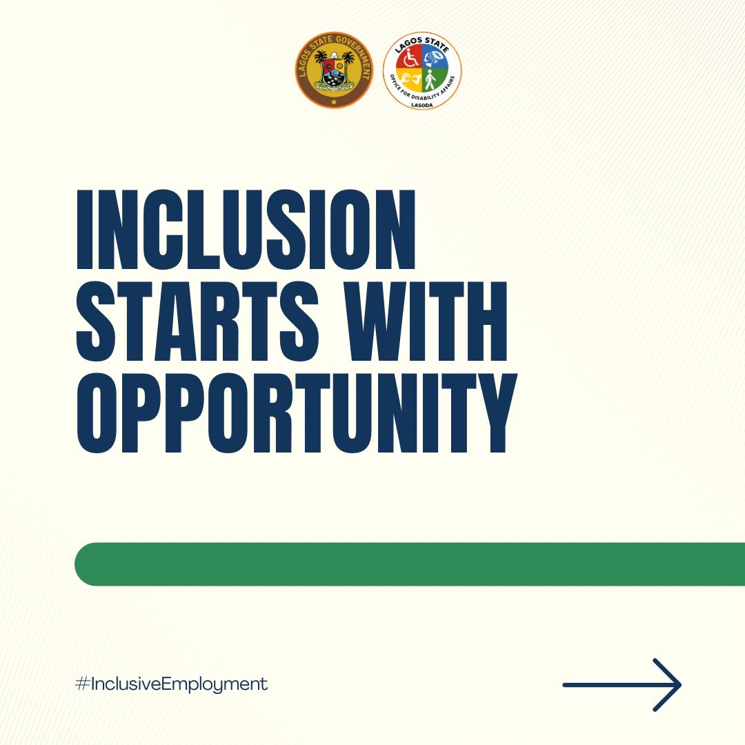 officiallasoda's tweet photo. Inclusive employment begins when we recognise ability, value talent and create equal opportunities for all.
#InclusiveEmployment
#DisabilityAffairs
#LASODA
#DisabilityAwareness
#PWDs
#AGreaterLagosRising
#SocialInclusion
#ToEnforceAnInclusiveLagos
@denikeoyetunde @followlasg https://t.co/NxZLveB8QB
