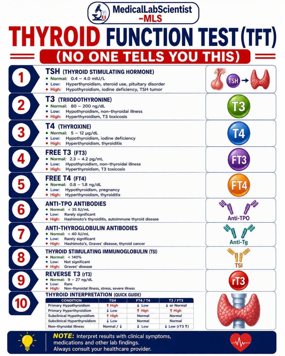 GenesisRemedies's tweet photo. 🦋 Your thyroid affects your energy, weight, mood, and metabolism.

Could your symptoms be more than "just stress"?

Learn what a Thyroid Function Test (TFT) measures and why early testing matters.

#ThyroidHealth #HealthTips #Allemax #Wellness #PreventiveCare https://t.co/XqXETXSl0P
