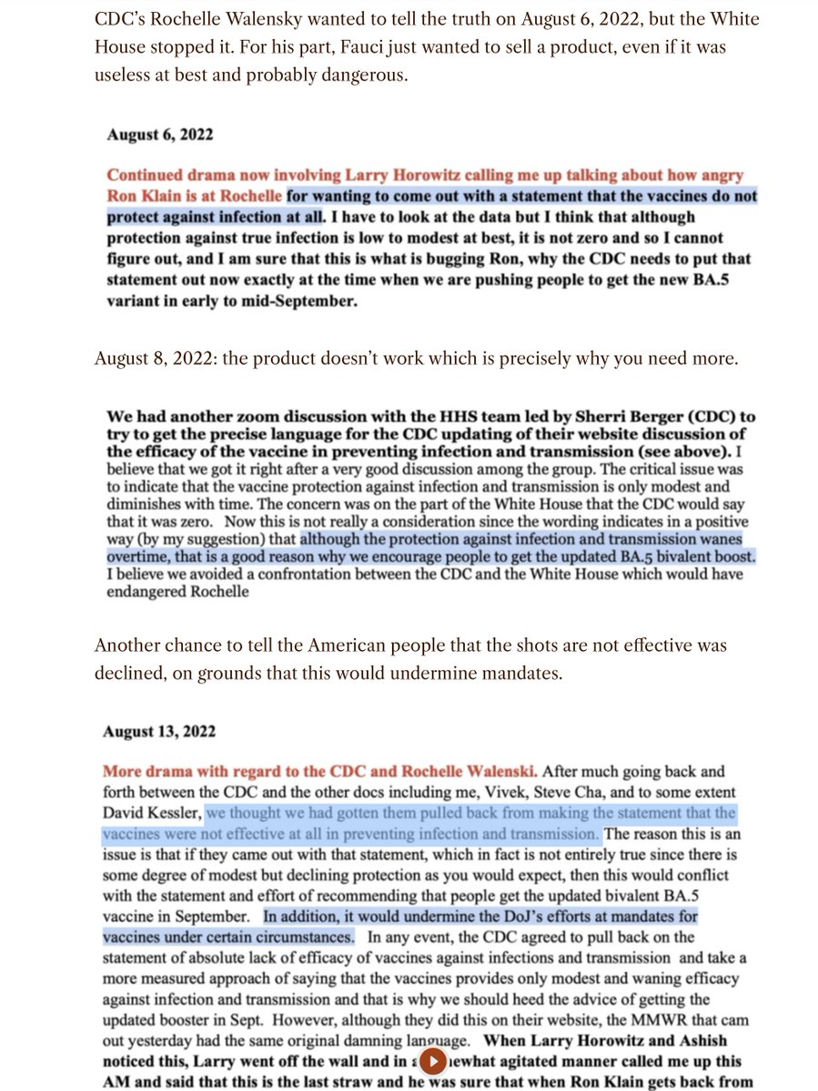 dragonfishy's tweet photo. Fauci didn't want the CDC "to come out with a statement that the vaccines do not protect against infection at all."  

because 

" it would undermine the DoJ's efforts at mandates "

A time of extreme Fauciism 👿🤡🌎

H/T @jeffreytucker 

@chrismartenson @AaronSiriSG @DavidBCollum @Jikkyleaks @cafelockedout @stkirsch @JulianGillespie @craigkellyAFEE @Lighthouse_Dec