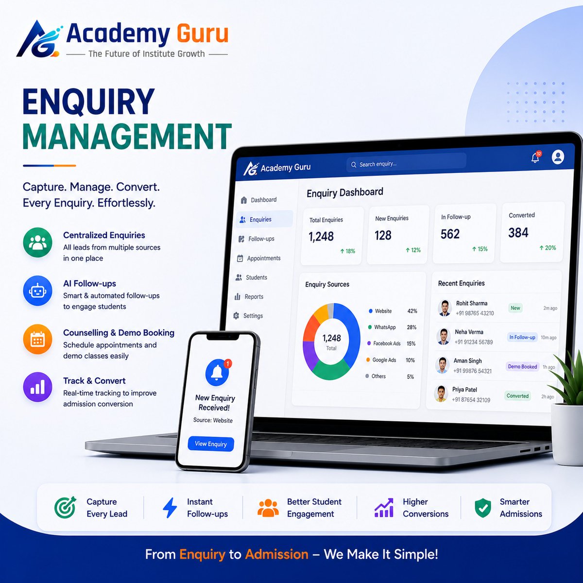 academyguruorg's tweet photo. 🎯 Every Admission Starts with an Enquiry.

Capture every lead, automate follow-ups, schedule counselling, and improve admission conversions with Academy Guru Enquiry Management.
🚀 From Enquiry to Admission—We Make It Simple!
🌐 https://t.co/65y5SNg7Qa
#AcademyGuru #EducationERP https://t.co/qfbpFxtBbm