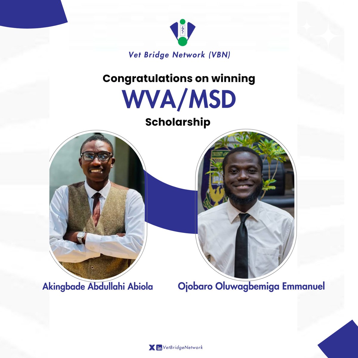 BridgeVetNetwor's tweet photo. Three of our members recently won a combined scholarships of $15,000, and we are genuinely so happy for them!
Watching our members receive this kind of global recognition is incredibly rewarding, and we wish them the best in their future endeavours! https://t.co/CWV0kwLGLD