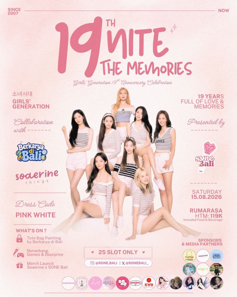 i_got_taeyeon's tweet photo. Kangen seru-seruan & nostalgia bareng SONE Bali?💖

​Yuk rayain 19th SNSD bareng!🥰 
Bakal ada totebag painting, games, & freebies! 🎨✨

​📍 Rumarasa Bali
🗓️ Sabtu, 15 Agustus 2026 (16:00 WITA)
🎟️ 119k (25 seat)

​Amankan slotmu sekarang!🩷🏃💨
​#19niteTheMemories #SoneBali #SNSD