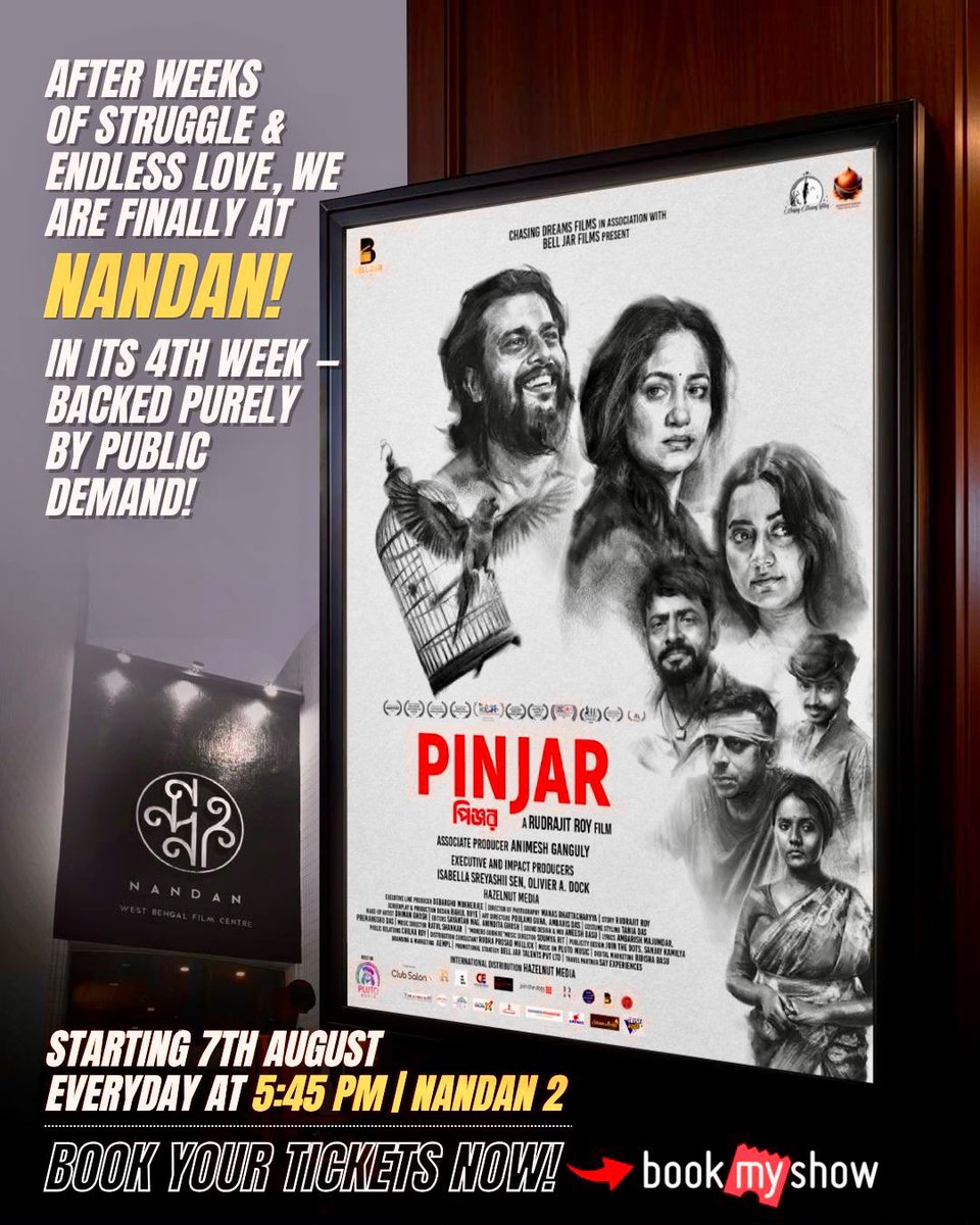 WithShubho's tweet photo. Finally at Nandan! ❤️🎬 

Pinjar | 4th Week | Public Demand From 7th August | 5:45 PM | Nandan 2 @Bell_Jar_Films https://t.co/iNv3EKkRrC