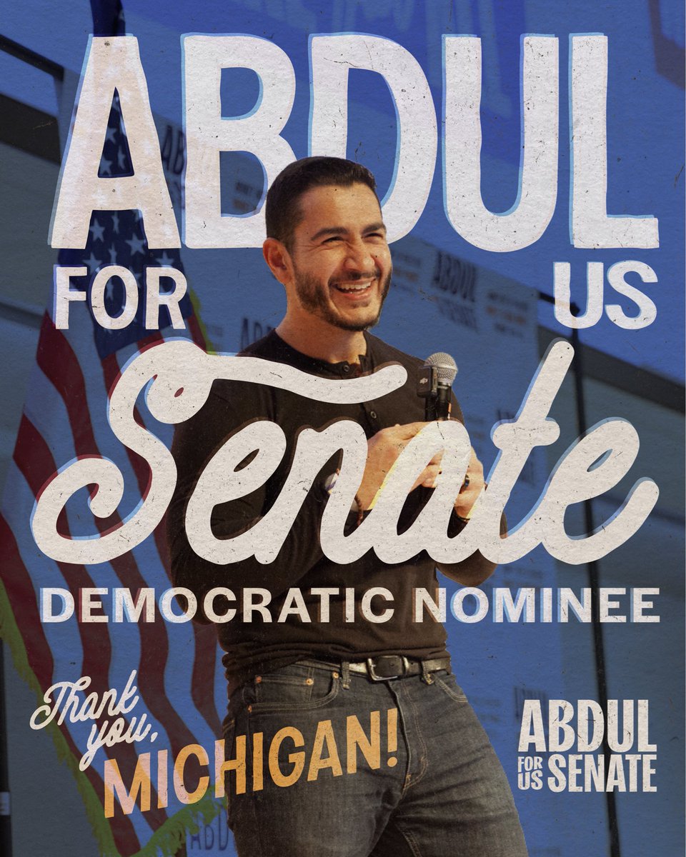 AbdulElSayed's tweet photo. Money out of politics.
Money in your pocket.
Medicare for All.

Michigan...

We won. I am so proud to be your Democratic nominee for US Senate. Let's win in November. https://t.co/RItVmqrzob
