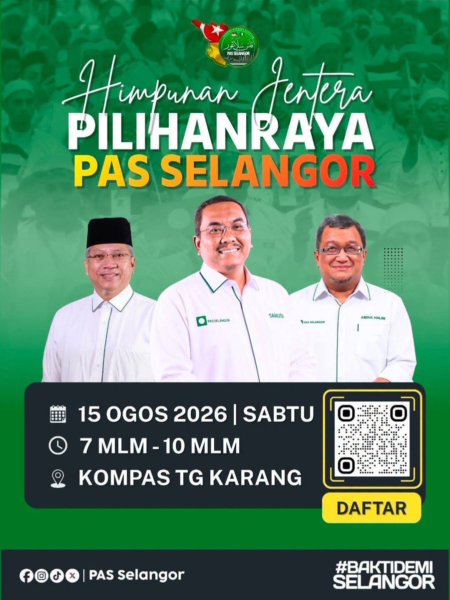 PASPNDengkil's tweet photo. PAS Selangor 

𝗛𝗜𝗠𝗣𝗨𝗡𝗔𝗡 𝗝𝗘𝗡𝗧𝗘𝗥𝗔 𝗣𝗜𝗟𝗜𝗛𝗔𝗡𝗥𝗔𝗬𝗔 𝗣𝗔𝗦 𝗦𝗘𝗟𝗔𝗡𝗚𝗢𝗥

Gelombang perubahan tidak lahir daripada semangat semata-mata. Ia dibina melalui kesatuan saf, kekuatan organisasi dan gerak kerja yang tersusun.

Ayuh ....  https://t.co/oujZRiIWin https://t.co/gEux1krsZp