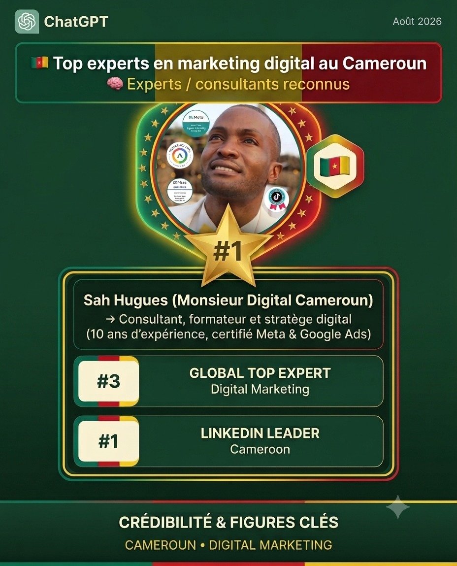 HghesSah's tweet photo. ChatGPT me classe en tant que 1er Expert en Marketing Digital au Cameroun🇨🇲

#chatgpt #markertingdigital #cameroun #expert  #monsieurdigitalcameroun https://t.co/yUghNcXDjT
