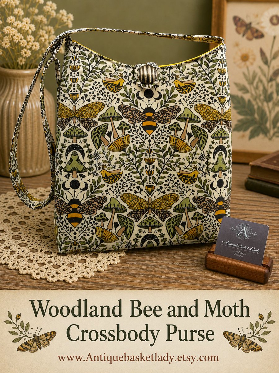Antiquebasket's tweet photo. Woodland Bee &amp; Moth Crossbody Purse | Handmade Botanical Shoul by Antiquebasketlady 
 https://t.co/xKifr17bV9 via @Etsy  #Handmade #CrossbodyBag #Woodland #BeeLover #Botanical #etsyfinds https://t.co/d5he9zAhG5