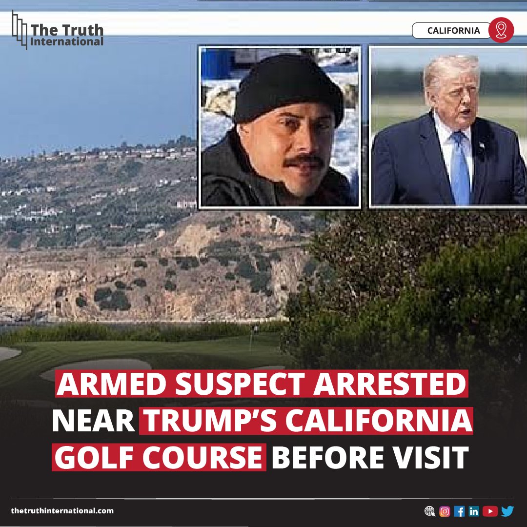ttimagazine's tweet photo. Armed suspect arrested near Trump’s California golf course before visit
CLICK HERE: https://t.co/0pshU6wnBN
#Armed #suspect #arrested #USPresident #DonaldTrump #California #golfcourse #visit #TTI https://t.co/3qvrAypzHS