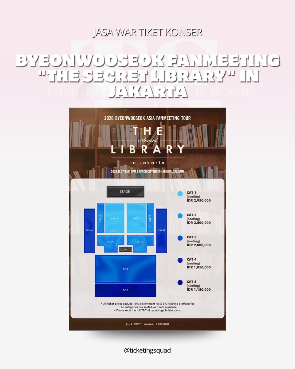 ticketingsquad's tweet photo. JASA WAR TIKET - BYEONWOOSEOK FANMEETING “THE SECRET LIBRARY IN JAKARTA” 

• fee 150k dp 50k 
• 100% ⁠full refund klo tidak dapat 
• ⁠100% trusted 
• ⁠form ? https://t.co/JXi7tDJP6F
• ⁠tnc https://t.co/kTGhL8YXlG

#wtb #zonauang 

DM on Instagram or Twitter for more info https://t.co/T3Nk1DAOtQ