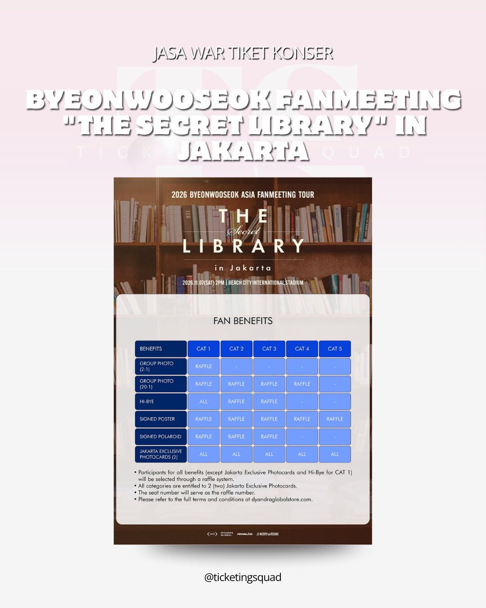 ticketingsquad's tweet photo. JASA WAR TIKET - BYEONWOOSEOK FANMEETING “THE SECRET LIBRARY IN JAKARTA” 

• fee 150k dp 50k 
• 100% ⁠full refund klo tidak dapat 
• ⁠100% trusted 
• ⁠form ? https://t.co/JXi7tDJP6F
• ⁠tnc https://t.co/kTGhL8YXlG

#wtb #zonauang 

DM on Instagram or Twitter for more info https://t.co/T3Nk1DAOtQ