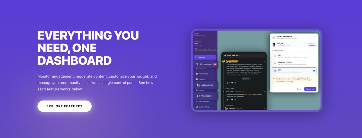 gossipstack's tweet photo. How does GossipStack handle moderation at scale?
Monitor engagement, moderate content, customize your widget, and manage your community — all from a single control panel
#buildinpublic #saas #devtools #indiehackers #shipfast #mobileapp https://t.co/KeezbeLt2f