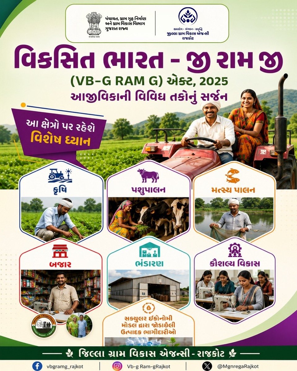 MGNREGUPLETA's tweet photo. VB-G RAM G એક્ટ ૨૦૨૫ આજીવિકાની વિવિધ તકોનું સર્જન.
#vbgramg4viksitbharat #125daysGuarantee_G_RAM1_G #ViksitBharat_G_RAM_G #MoRD #RuralEmployment #SchemesofRD #vb_gramg @cmogujarat
@CollectorRjt @DDORAJKOT1 @kuvarji_bavaliya @drda_2025 https://t.co/zAwKCe6n6w
