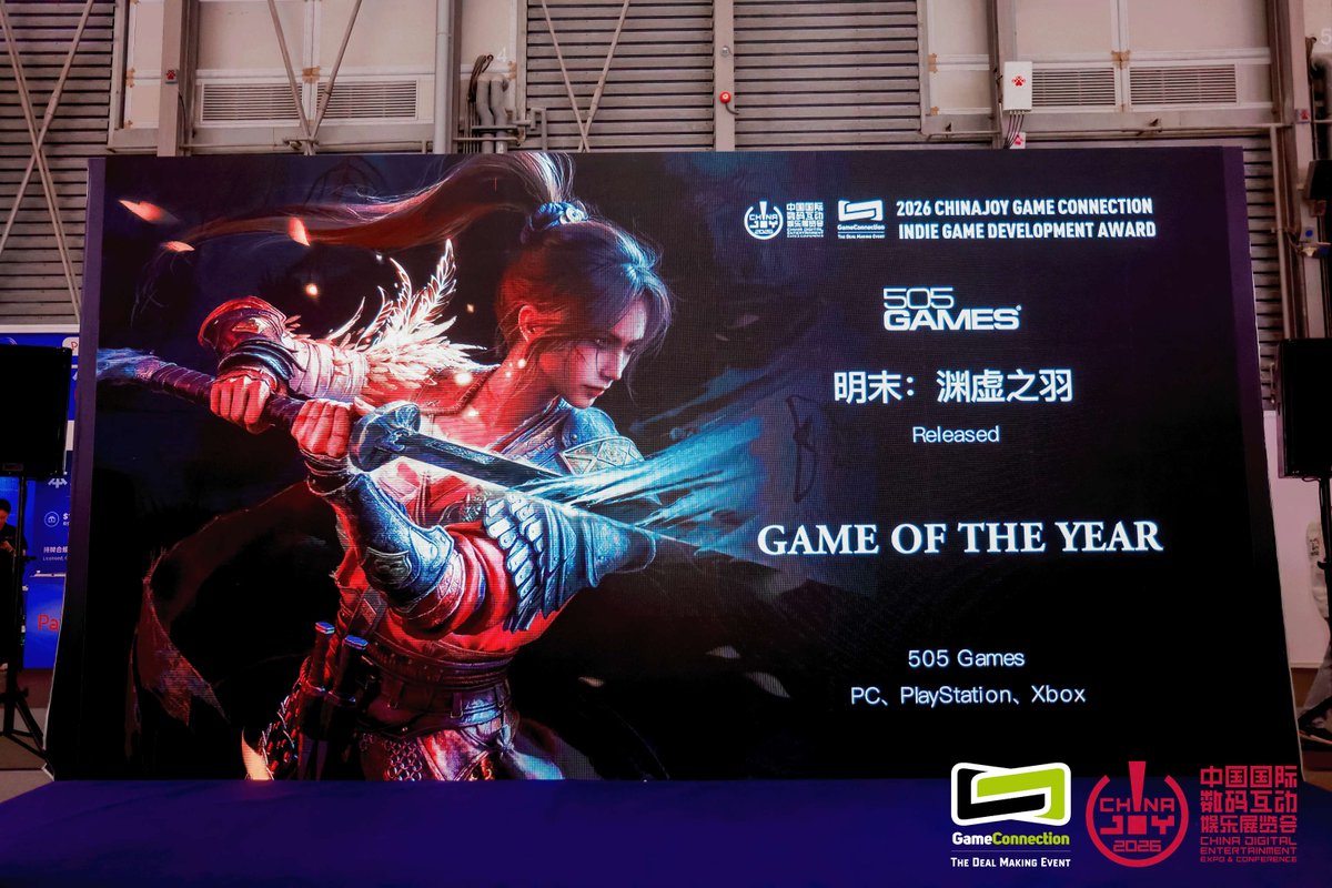 playWUCHANG's tweet photo. We are honored to announce that WUCHANG: Fallen Feathers has won the 2026 ChinaJoy Game Connection Indie Game Development Award – Game of the Year! 

Thank you to every player who has supported us. 

The journey ahead is long. We will keep moving forward and do everything we can to make your support count!