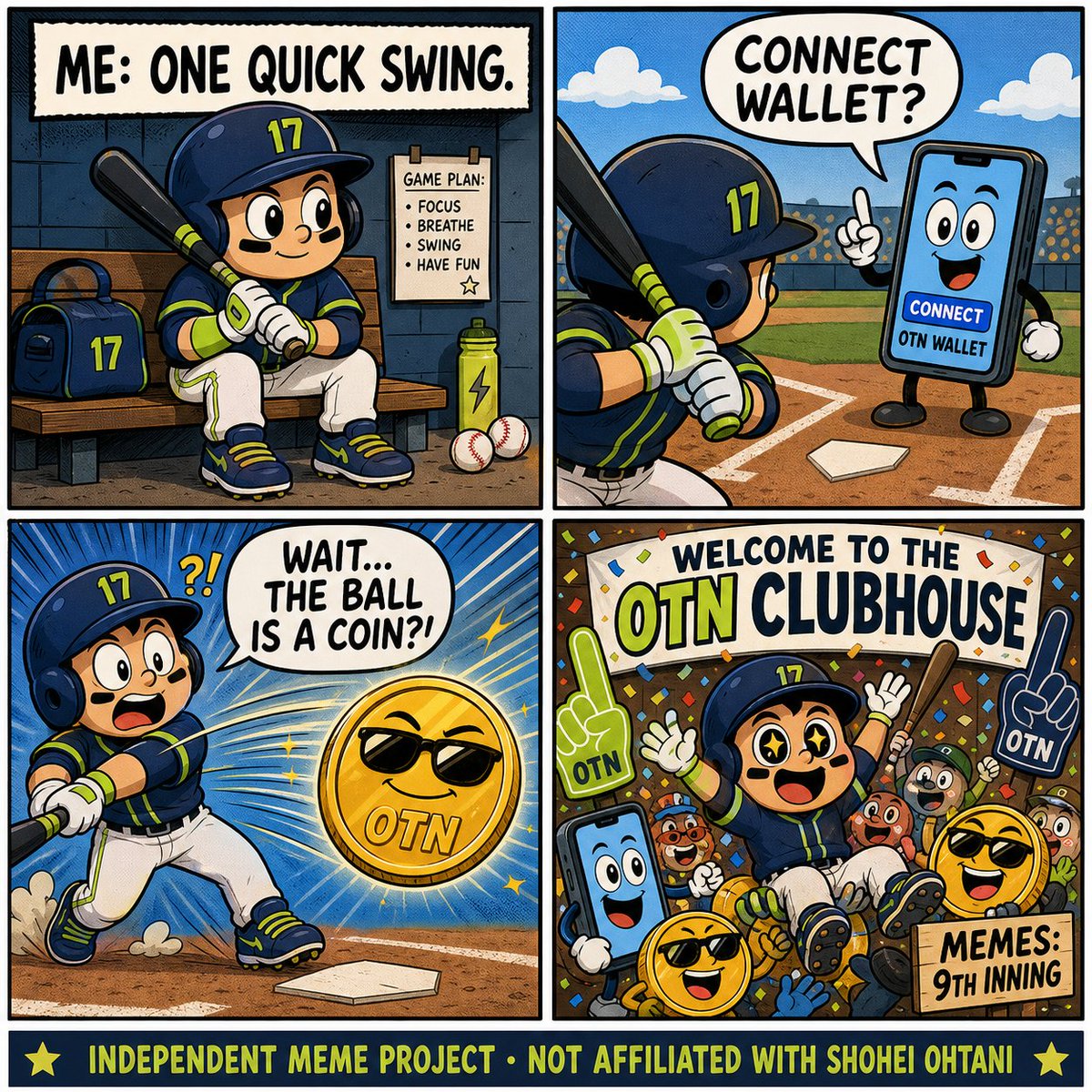 OhTaniToken's tweet photo. “I’ll just take one quick look at $OTN.”
Also me five minutes later:
✅ Wallet connected
✅ Baseball game played
✅ Emotionally attached to a gold coin wearing sunglasses
Welcome to the OTN Clubhouse. ⚾️

Independent meme project—not affiliated with Shohei Ohtani. DYOR.
#presale https://t.co/rXGGUBj8h4