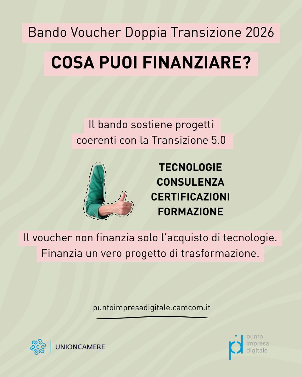 PID_CamCom's tweet photo. Innovare significa costruire un progetto

Con il #VoucherDoppiaTransizione puoi sostenere interventi che accompagnano la crescita della tua impresa: tecnologie digitali, consulenza, formazione e certificazioni.

Per maggiori dettagli ➡️ https://t.co/nSj2Sdj9l6

#PID https://t.co/boQ7MgHAPJ