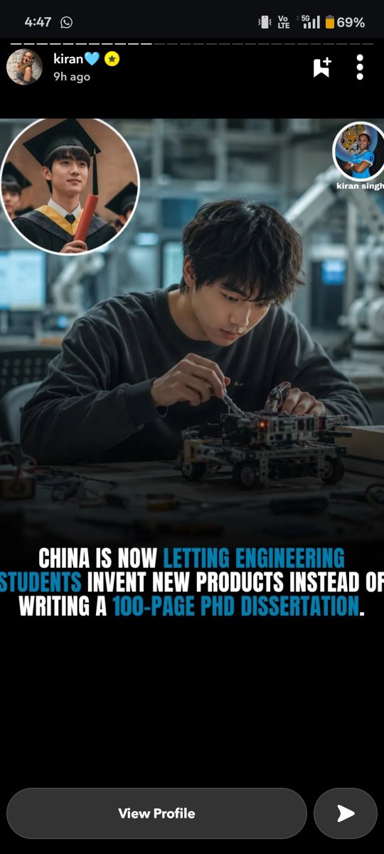 saudeankit's tweet photo. While we force our students to mug up theory and write 100-page rot-learning files, China just allowed engineering PhDs to graduate by inventing actual physical products. We are manufacturing "Paper Generals," not innovators.  @EduMinOfIndia #EducationReform #RoteLearning https://t.co/sDgmMH7ppf