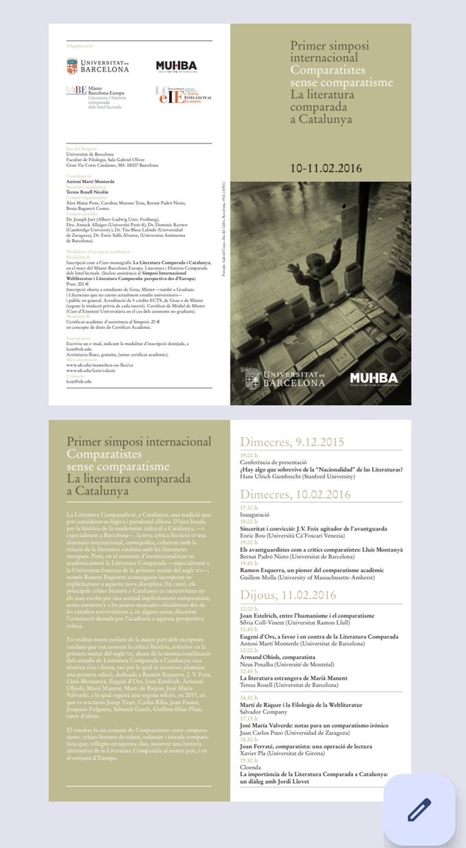 Somiatwiter's tweet photo. @CarmeFenoll @Nollegiu @FJosepPla OOOOH!
La meva fotografia predilecta de Gabriel Casas...
Al Grup de Recerca Literatura Comparada en l'Espai Intel·lectual Europeu, ens l'estimem molt, al Casas. https://t.co/t6C8vSSZh8