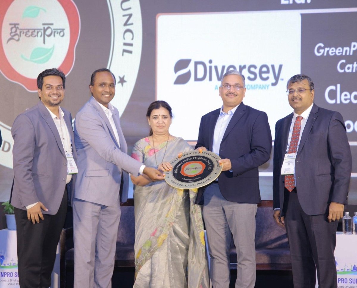 IndiaDiversey's tweet photo. Diversey is proud to be associated with the CII GreenPro Award, showcased at the 9th Edition of the CII GreenPro Summit 2026.
Our partnership with the GreenPro certification framework reflects our unwavering commitment to sustainable innovation and the development of solutions that create a positive environmental impact.
The GreenPro Certification is a mark of excellence that recognizes products meeting rigorous sustainability standards. We are proud to align with this framework and remain dedicated to delivering environmentally responsible solutions that create lasting value for our customers, communities, and the planet.
"Sustainability is not just about doing less harm; it's about creating more good."

#GreenProSummit2026 #GreenProCertification #SustainableInnovation #Diversey #BuildingASustainableFuture