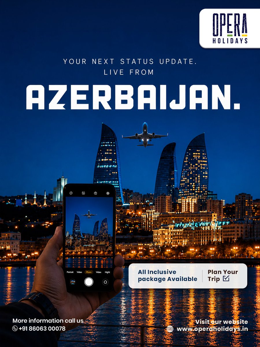 OperaHolidays's tweet photo. 📍Your next status update? Live from Azerbaijan.🤳
Experience the beauty of Azerbaijan, where rich heritage, breathtaking landscapes, delicious cuisine, and unforgettable experiences await.

For more details:
📞+91 8606300078
🌍https://t.co/DfmJn40qIJ

#Azerbaijan #OperaHolidays https://t.co/kHOgdOXtNk