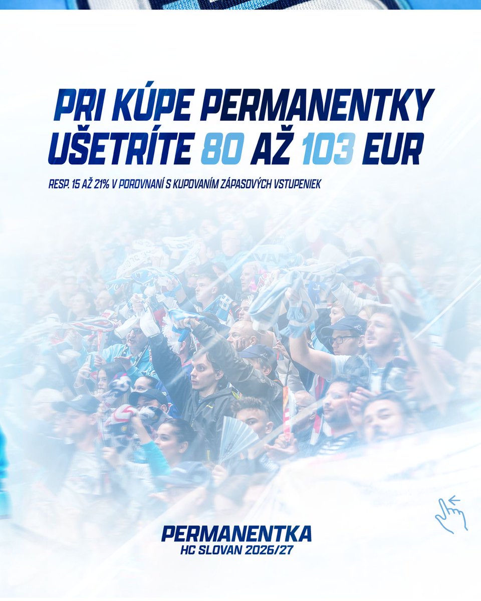 hcslovanba's tweet photo. Po ukončení predkupného práva sa uvoľnilo niekoľko desiatok dobrých miest. Stále je správny čas na kúpu permanentky #hcslovan 2026/27. Za aktuálne ceny ešte do 14. augusta.
#SmeBelasi #VerniSlovanu #slovanhokej https://t.co/kmSDRqxPPv