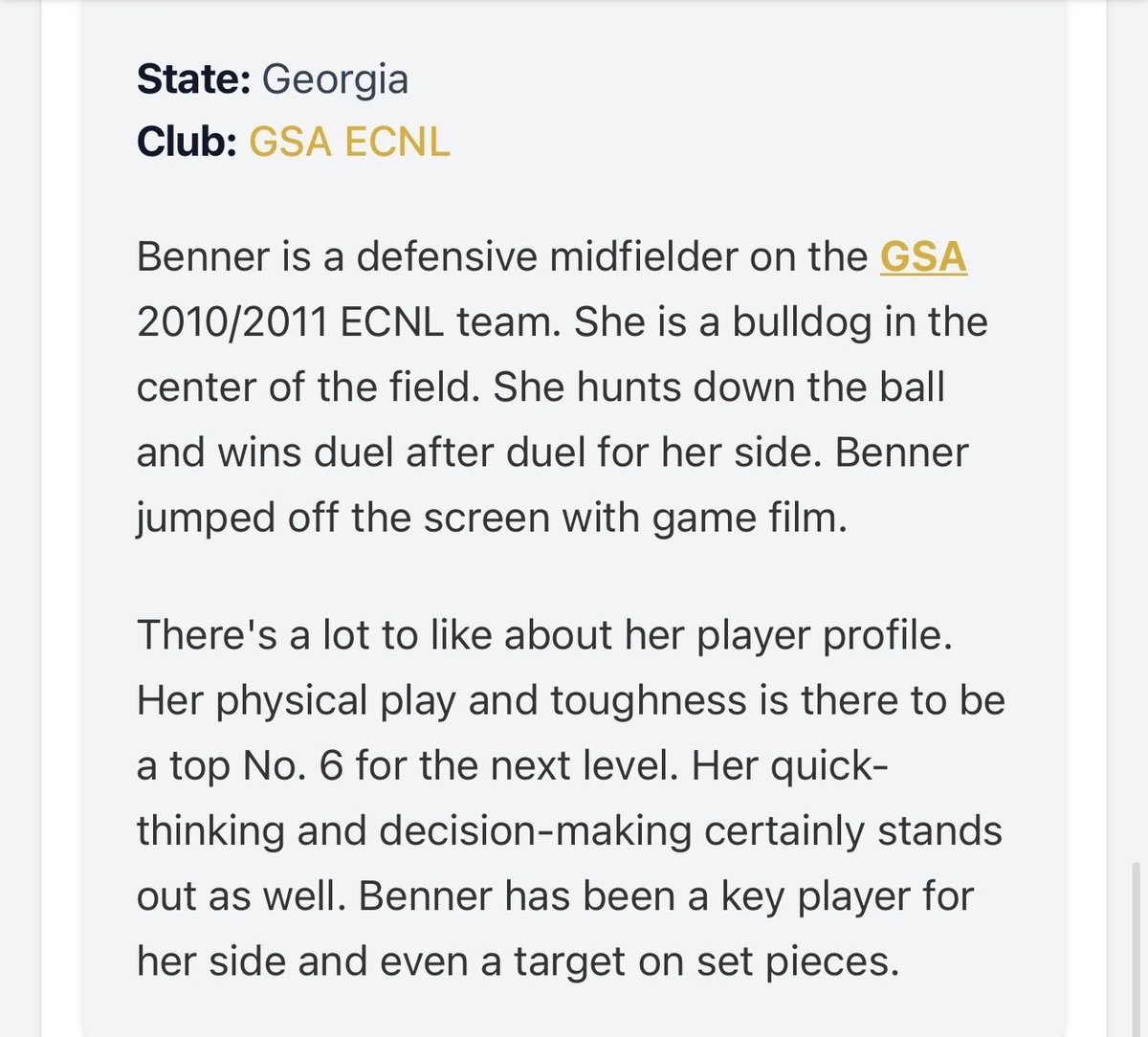 RBenner21's tweet photo. Thank you for the mention in this article! @PrepSoccer @JREskilson So excited for this upcoming season! #ecnl #midfielder #classof2029 https://t.co/cizrGbk8u5
