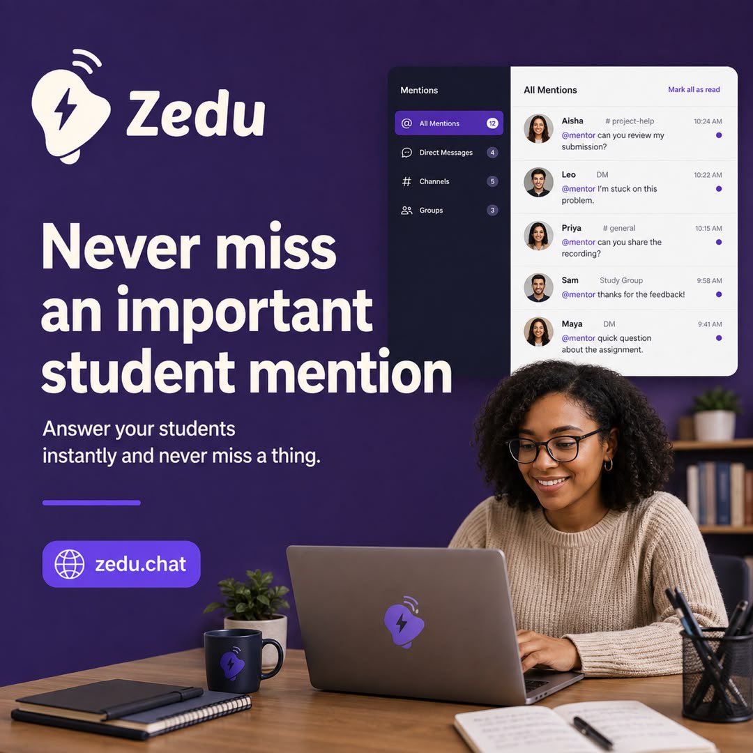 ZeduOfficial's tweet photo. Don’t let important student questions get buried in busy chats.

Zedu brings every @mention into one inbox, making it easy to respond faster.

Try it free at https://t.co/KEXq3bRCJF

#Zedu #EdTech #OnlineLearning #CommunityManagement #TeachingTools https://t.co/iWadX7cotd