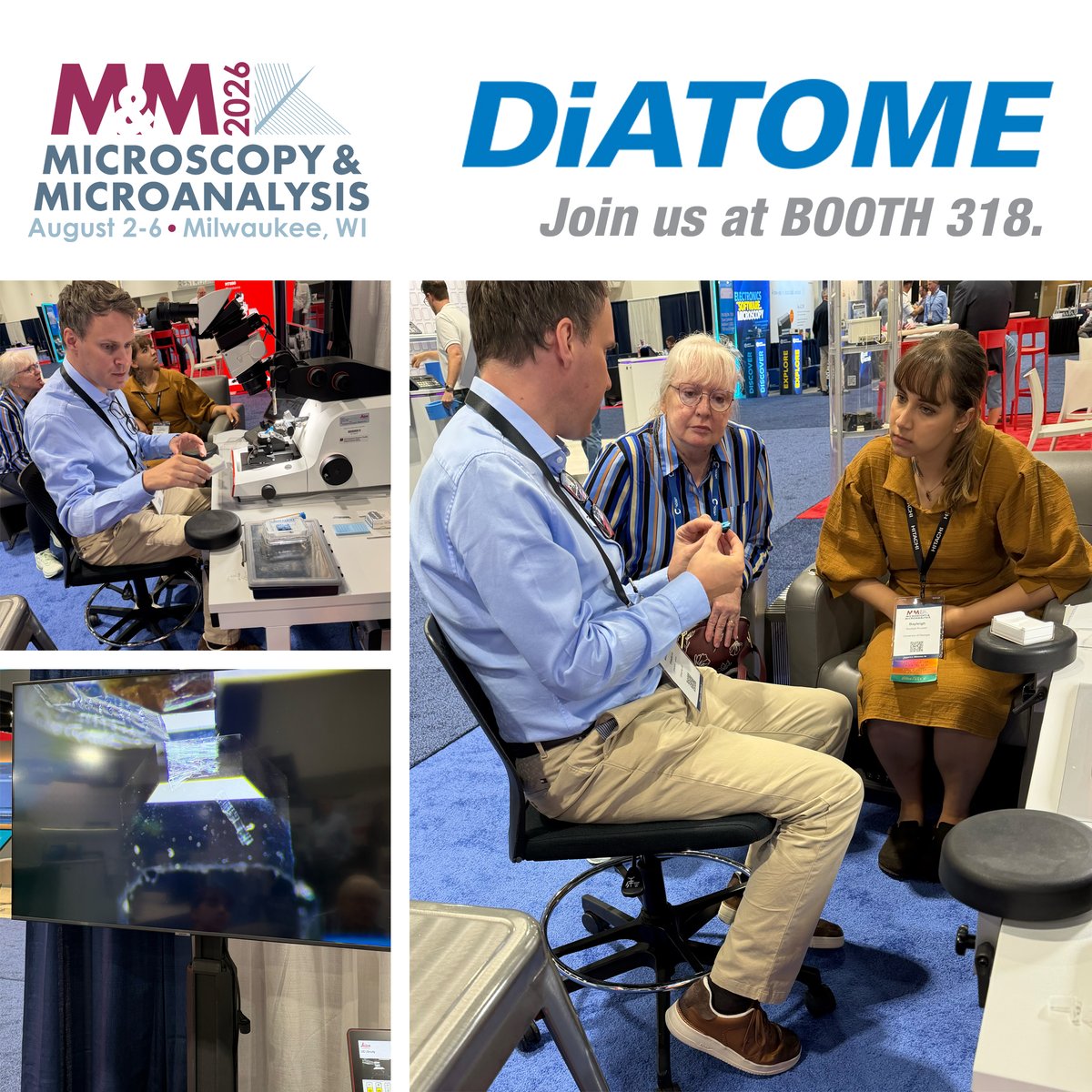 diatomeknives's tweet photo. There's a whole lot of sectioning going on at #MM2026 in Milwaukee. DiATOME is conducting live ultramicrotomy with Helmut Gnaegi and Frédéric Leroux performing on the Leica UC Enuity Ultramicrotome.

#diatomeknives #MandM2026 #ultramicrotomy #TEM #histology #microscopy https://t.co/LtHRvU6HkH