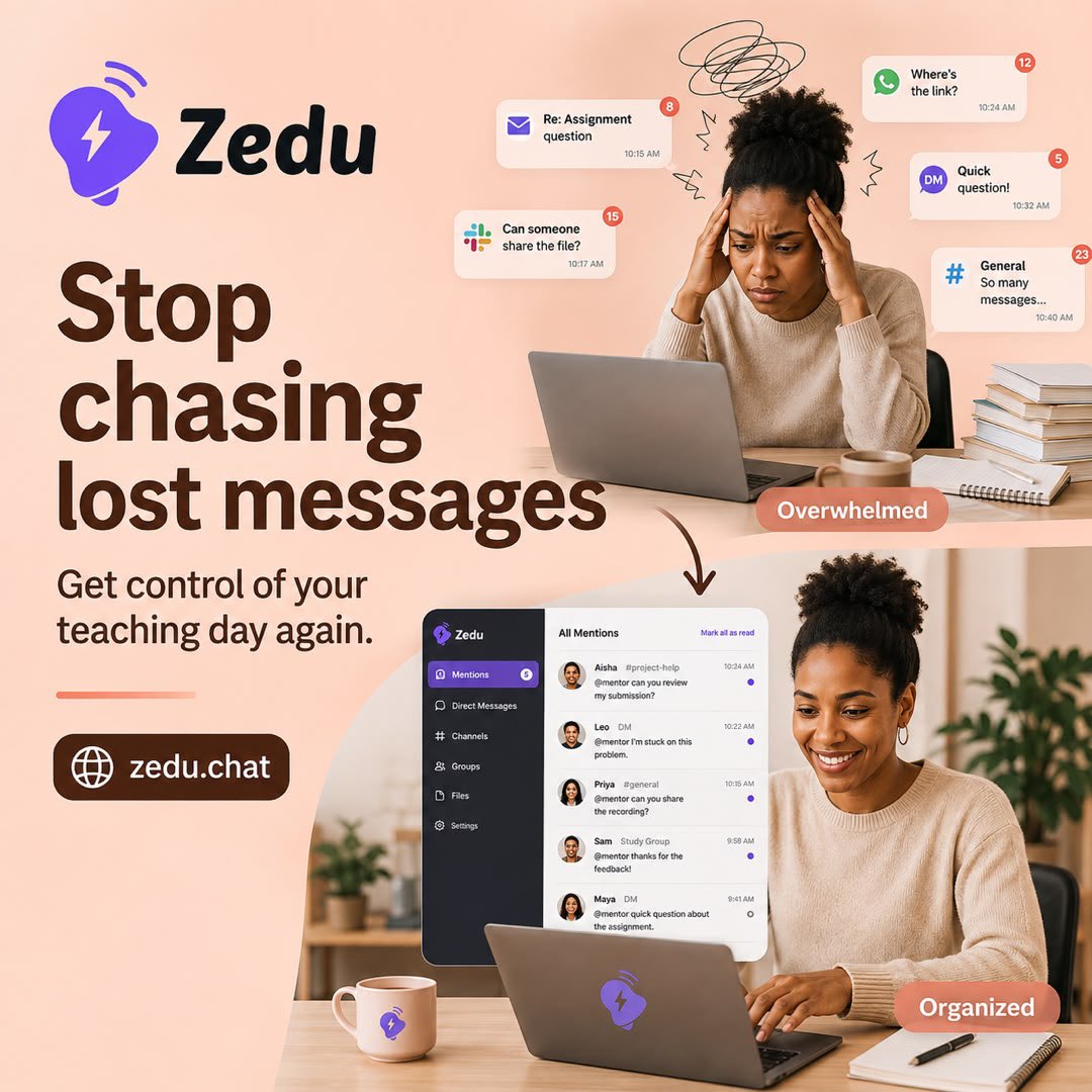 ZeduOfficial's tweet photo. Stop searching through different apps for student messages.

Zedu keeps your chats, files, and class communication organized in one workspace.

Start free at https://t.co/KEXq3bRCJF

#Zedu #EdTech #OnlineLearning #ClassManagement #Teaching https://t.co/uJF1Yyl609