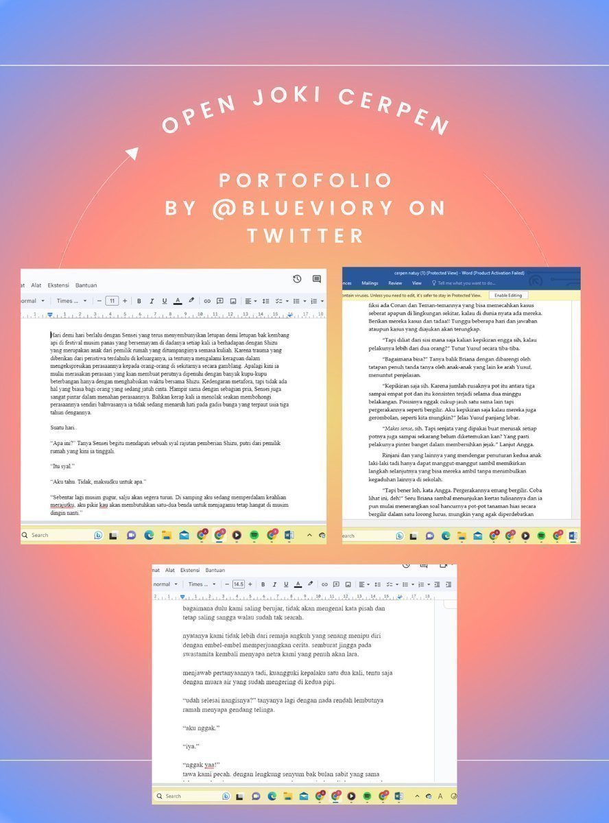 ItsColirios1_'s tweet photo. yg mauu joki cerpen perhalaman, puisi, esai dan resensi. utk fee-nya start 10k untuk cerpen &amp;&amp; resensi dan 7k untuk puisi yaa, aku juga buka jasa caption sosmed, artikel content writing maupun akademik, serta script video. bisa chat wa #bealanja #zonajajan #jokitugas #zonauang https://t.co/0sSSihEoNp