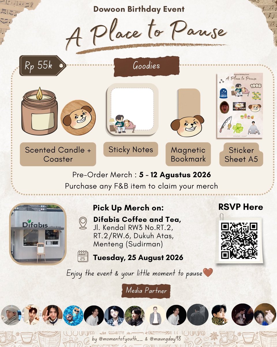maungday98's tweet photo. 🍂 A Place to Pause ☕️
Let's celebrate Dowoon’s Birthday together🤎

☕️ Tue, 25 Aug
📍 Difabis Coffee &amp; Tea, Sudirman

📺 LED Ads: 22–25 Aug
📍 Kpop Merch, Lotte Mall

🎟️ Registration &amp; Merch PO (5–12 Aug):
🔗 https://t.co/1jxzmNznzL https://t.co/xxxFi9QWEH