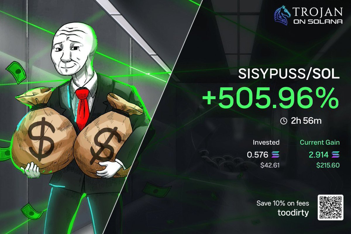based_sparrow's tweet photo. SISYPUSS/SOL was the definition of spot the narrative early.

+241% → +475% → +558% in under 3 hours.

The trenches are printing for those who know what to look for.

No chasing green candles.
No emotional entries.
Just early conviction + execution.

558% on a meme is not luck when you’re positioned before the crowd arrives.

The next runner is loading 👀Dm:@Alphaprintz to join LFG 

#Solana #Memecoin #Crypto #PNL #SOL #Trojan