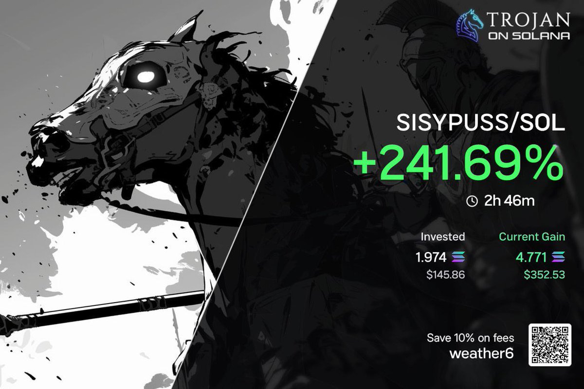 based_sparrow's tweet photo. SISYPUSS/SOL was the definition of spot the narrative early.

+241% → +475% → +558% in under 3 hours.

The trenches are printing for those who know what to look for.

No chasing green candles.
No emotional entries.
Just early conviction + execution.

558% on a meme is not luck when you’re positioned before the crowd arrives.

The next runner is loading 👀Dm:@Alphaprintz to join LFG 

#Solana #Memecoin #Crypto #PNL #SOL #Trojan
