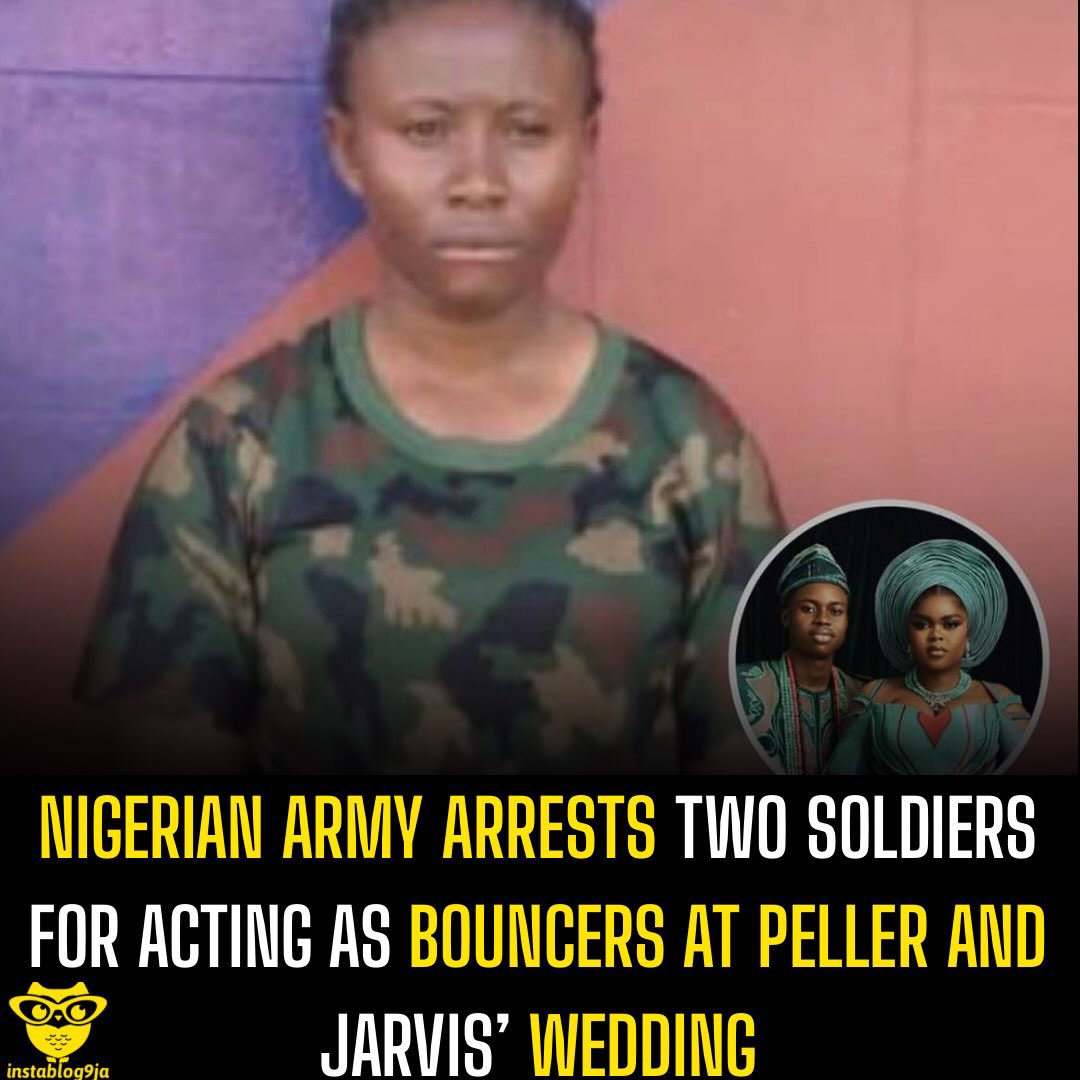 instablog9ja's tweet photo. Nigerian Army Arrests Two Soldiers for Acting as Bouncers at Peller and Jarvis’ Wedding

The Nigerian Army has reportedly arrested two serving soldiers over their alleged involvement in an unauthorised deployment during the wedding ceremony of content creators Peller and Jarvis in Lekki, Lagos.

According to SaharaReporters, the soldiers were arrested on Tuesday following intelligence that they had provided security at the celebrity event without official approval.

Military sources identified the personnel as Private Onasanya Ifeoluwa and Private Ukpai Onyinyechi, both attached to the 81 Division Medical Services and Hospital (81DMSH), Obalende, Lagos.

The report stated that preliminary investigations are underway to determine the extent of their involvement and whether other military personnel were connected to the alleged unauthorised deployment.

The arrests come after videos from the wedding circulated online, showing uniformed soldiers managing crowds and escorting some guests. One clip that drew widespread attention allegedly showed a soldier escorting TikTok personality Ivanna through the venue.

The Nigerian Army maintains that serving personnel are not permitted to undertake private security duties or participate in deployments without official authorisation. The investigation is ongoing.