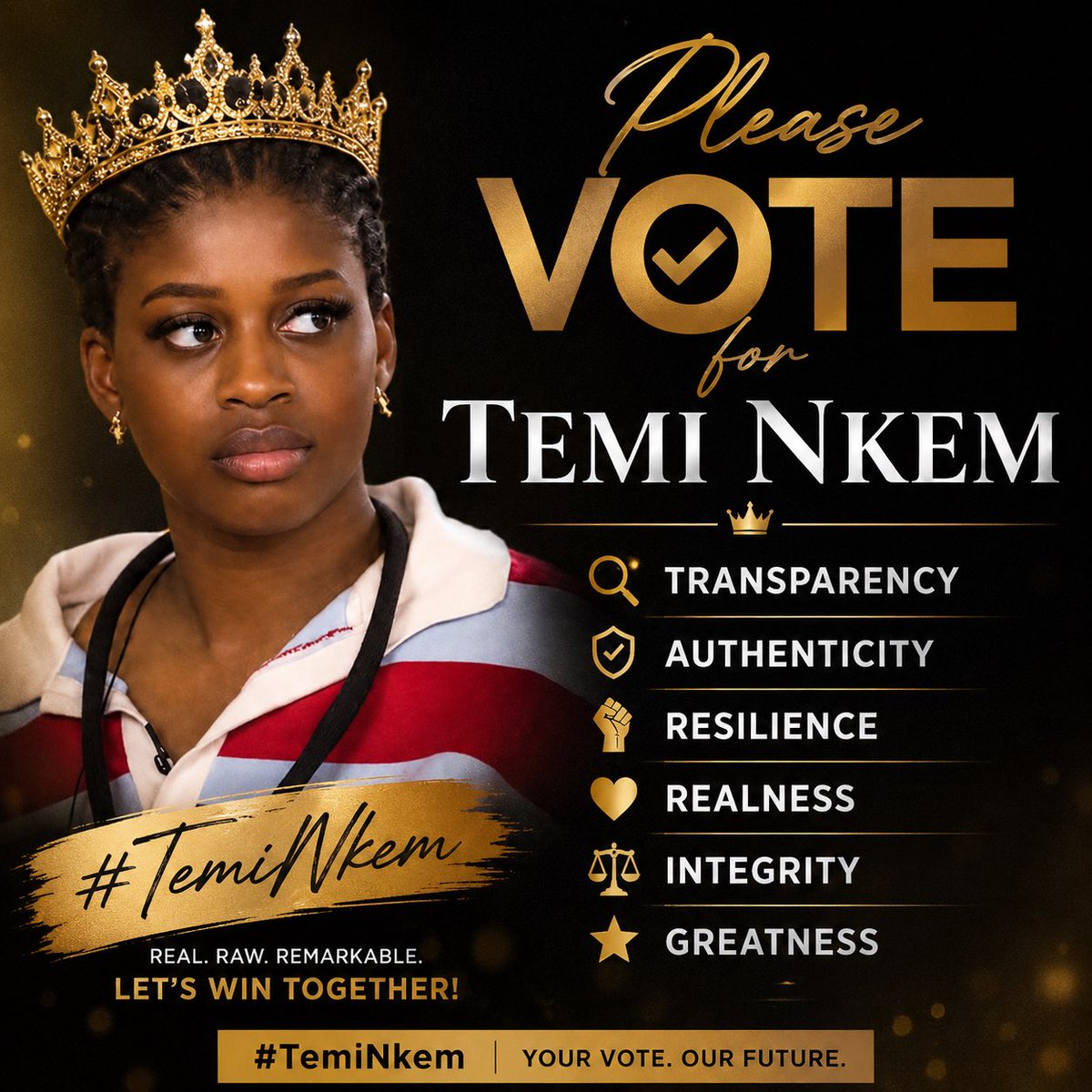 petersbeulah2's tweet photo. 🗳️ VOTE TEMI NKEM 🗳️

Some people play the game. Temi Nkem lives it.

If you believe in transparency, authenticity, resilience, realness, integrity, and greatness, then your vote belongs with the housemate who has stayed true from day one ❤️
#BBNaija
#TemiNkem https://t.co/UwcuNd6qtJ