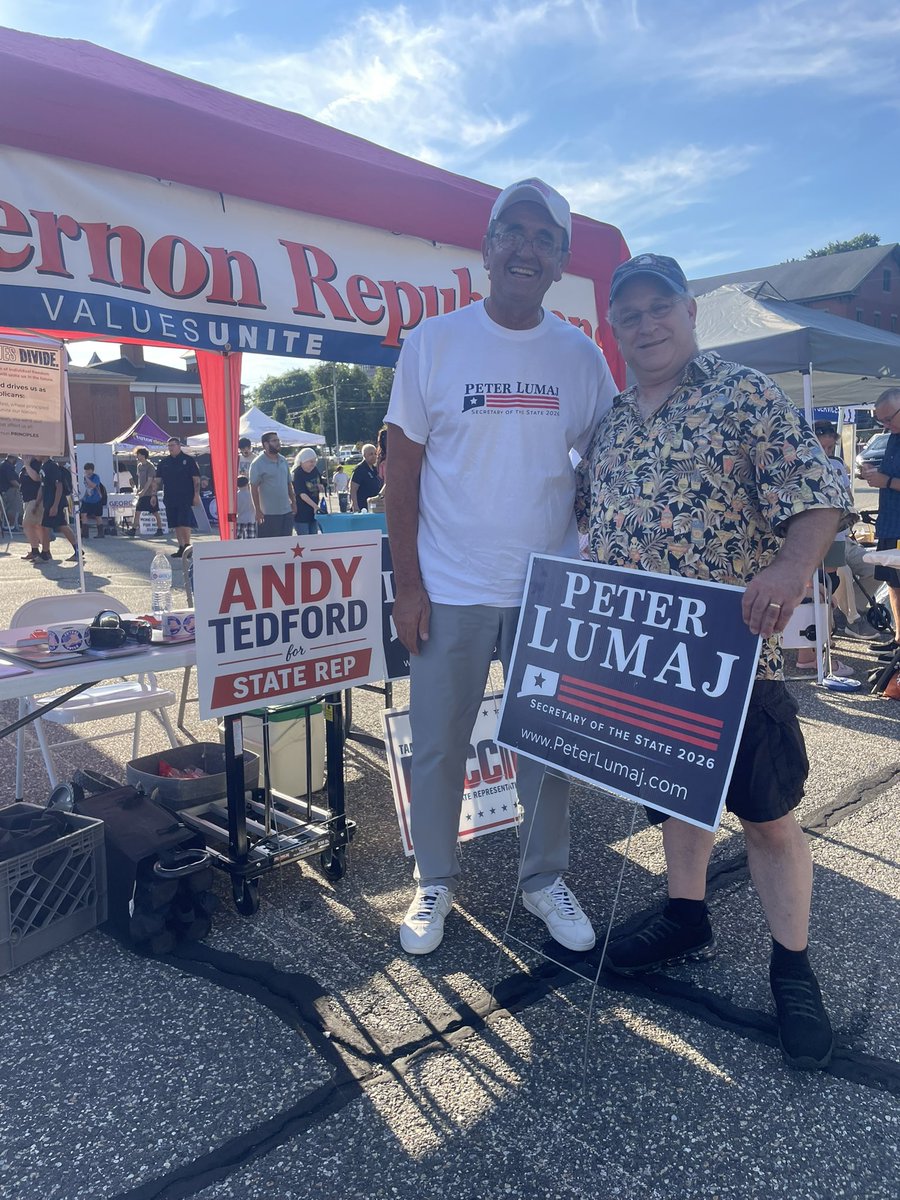 RealPeterLumaj's tweet photo. Team Lumaj continues to travel across CT and the one thing that is clear is voters want change!   Last night we were at the National Night out in Vernon and earlier this week Peter joined @CTGOP Vice Chairwoman Mary Ann Turner in Enfield at the Our Lady of Mt. Carmel Festival.

If you’d like to join our team, please reach out at https://t.co/P0BzWosDSL!