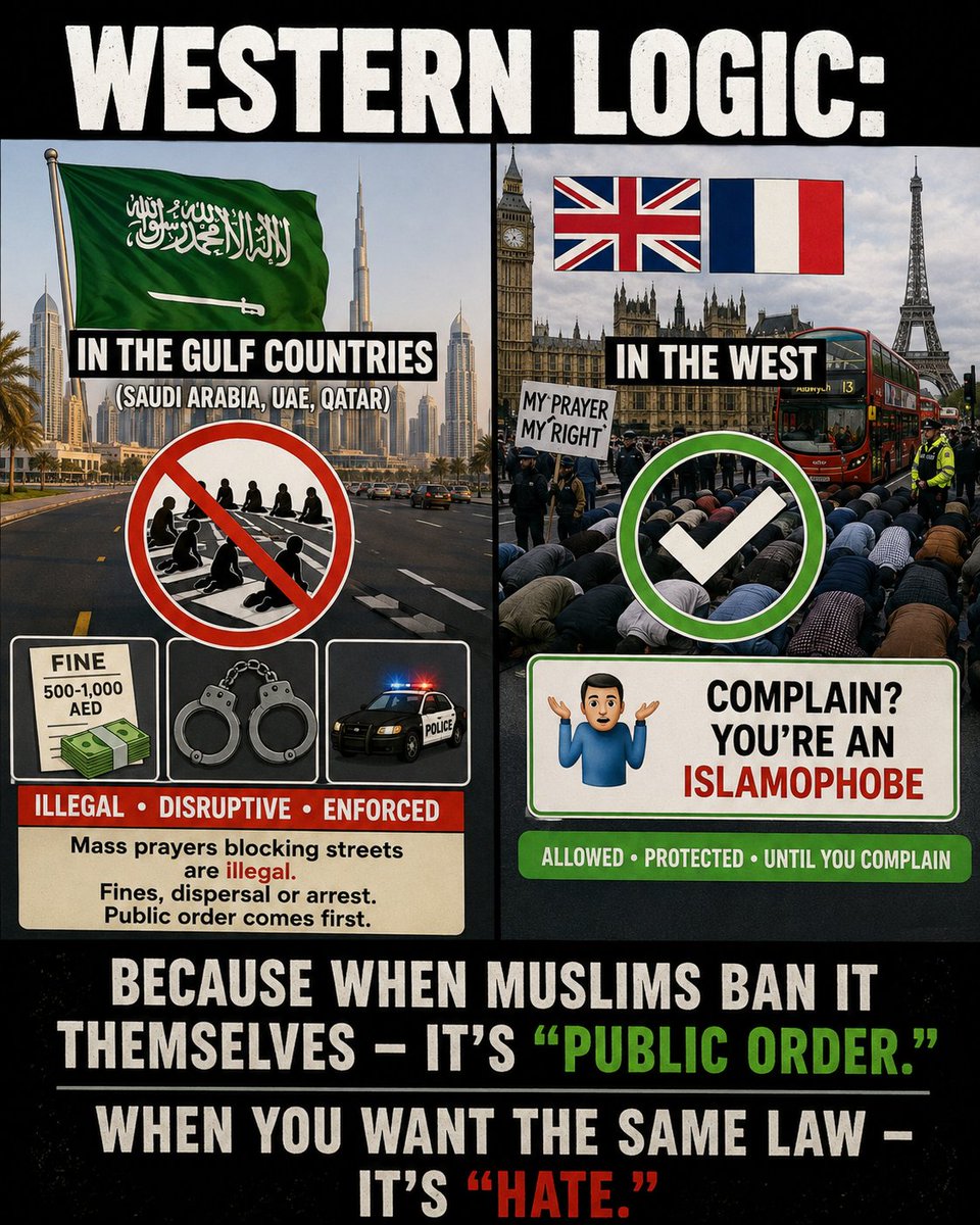 Nonstopnews_'s tweet photo. If someone in Britain or France proposed a law banning prayer in public spaces, they would immediately be accused of Islamophobia, but if even in Muslim countries, blocking roads takes precedence over freedom of religion, how does it make sense that the West does not have such a law?