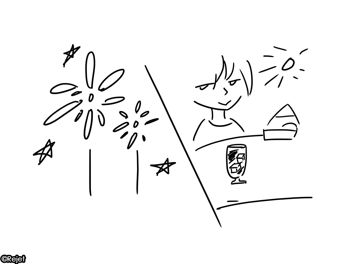 ciel_df's tweet photo. 1日目の空き時間はモモチと五十●川カフェで水出しコーヒーを　それと……MBに関係する花火を描いた

#オレたちの11年目のロケ座談会 https://t.co/bNrwvdcdYw