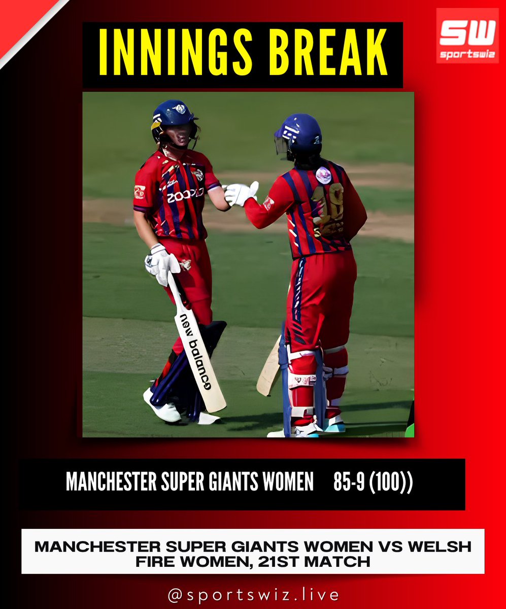 mysportswiz's tweet photo. Manchester Super Giants Women Struggle With The Bat! 🏏
Manchester Super Giants Women manage 85/9 in 100 balls against Welsh Fire Women.
https://t.co/7Wm3X0Tlrs
#TheHundred #WomensCricket #ManchesterSuperGiants #WelshFire #CricketUpdate 🏏 https://t.co/bqKg2Bwrac