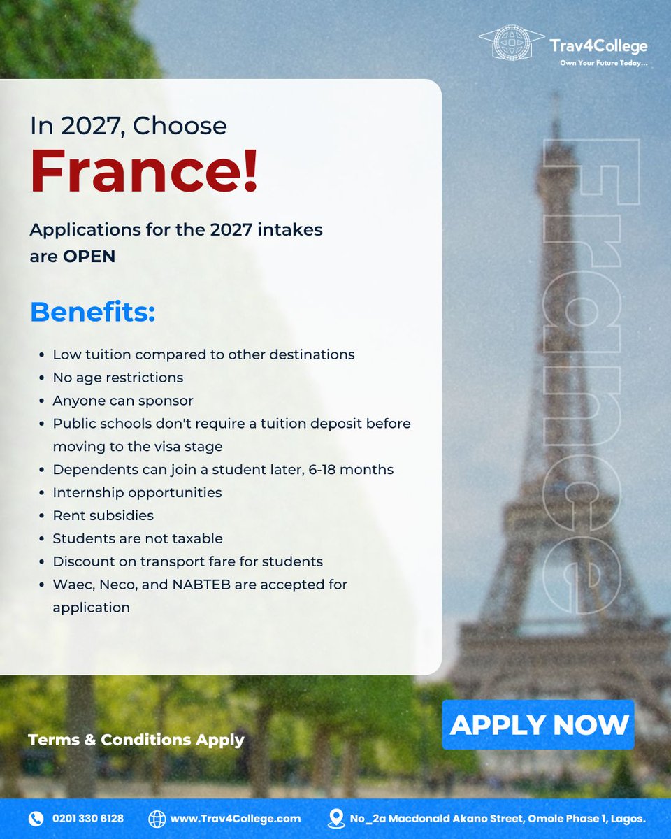 trav4collegehq's tweet photo. France is looking to attract half a million international students by 2027. You can be one! Applications are currently ongoing!😃✈
Apply to France today, visit https://t.co/jxyORLXceM 📨
Or call us at 02013306128
#France #Paris #StudyinParis #StudyinFrance #Studyabroad https://t.co/uybn15Jyxk