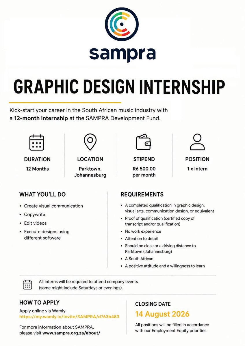 FANBASEAfrica's tweet photo. Graphic design internship at @OfficialSAMPRA 👇 https://t.co/PI7DoXZkuP