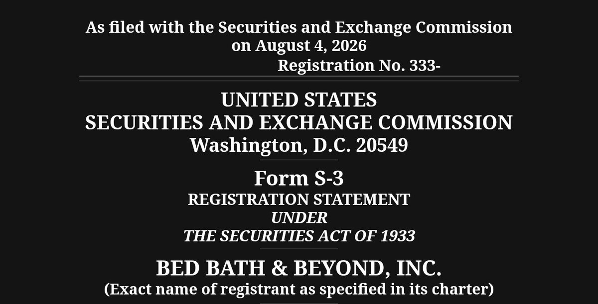 RuoKdaM's tweet photo. https://t.co/In8R9WL3na
Bed Bath &amp; Beyond (BBBY, soon to beNXH) just filed for an "at the market" equity offering to sell up to $200 million in common stock. The company plans to use the net proceeds to fund working capital and other general corporate purposes. https://t.co/yRGGsKA3By