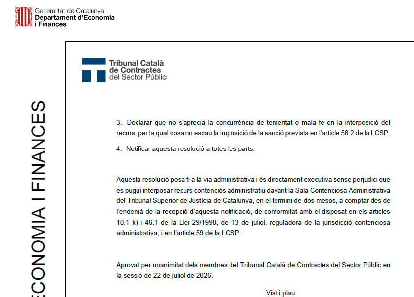 Juanjofalco's tweet photo. Un cop més, el regidor de govern de la @paerialleida, @jacquiver, ha deixat escapar una magnífica oportunitat d'estar callat.

Avui, a la tertúlia d'UA1, ha assegurat categòricament que contra la resolució del Tribunal Català de Contractes del Sector Pública que desestima el recurs de FCC contra l'adjudicació del contracte de neteja de Lleida a la UTE Romero Polo–Valoriza "no hi cap cap recurs més".

Doncs sí que n'hi cap: el recurs contenciós administratiu davant el TSJC.

I encara més: quan la conductora de la tertúlia li ha recordat aquesta possibilitat, hi ha afegit que això no impediria l'execució del nou contracte.  Sembla que el regidor ignora, també. que  amb el recurs FCC també podria demanar al TSJC la suspensió cautelar de l'adjudicació. 

Abans de fer segons quines afirmacions per la ràdio, el regidor es podria haver llegit fins al final la resolució del Tribunal i hi hauria trobat això 👇