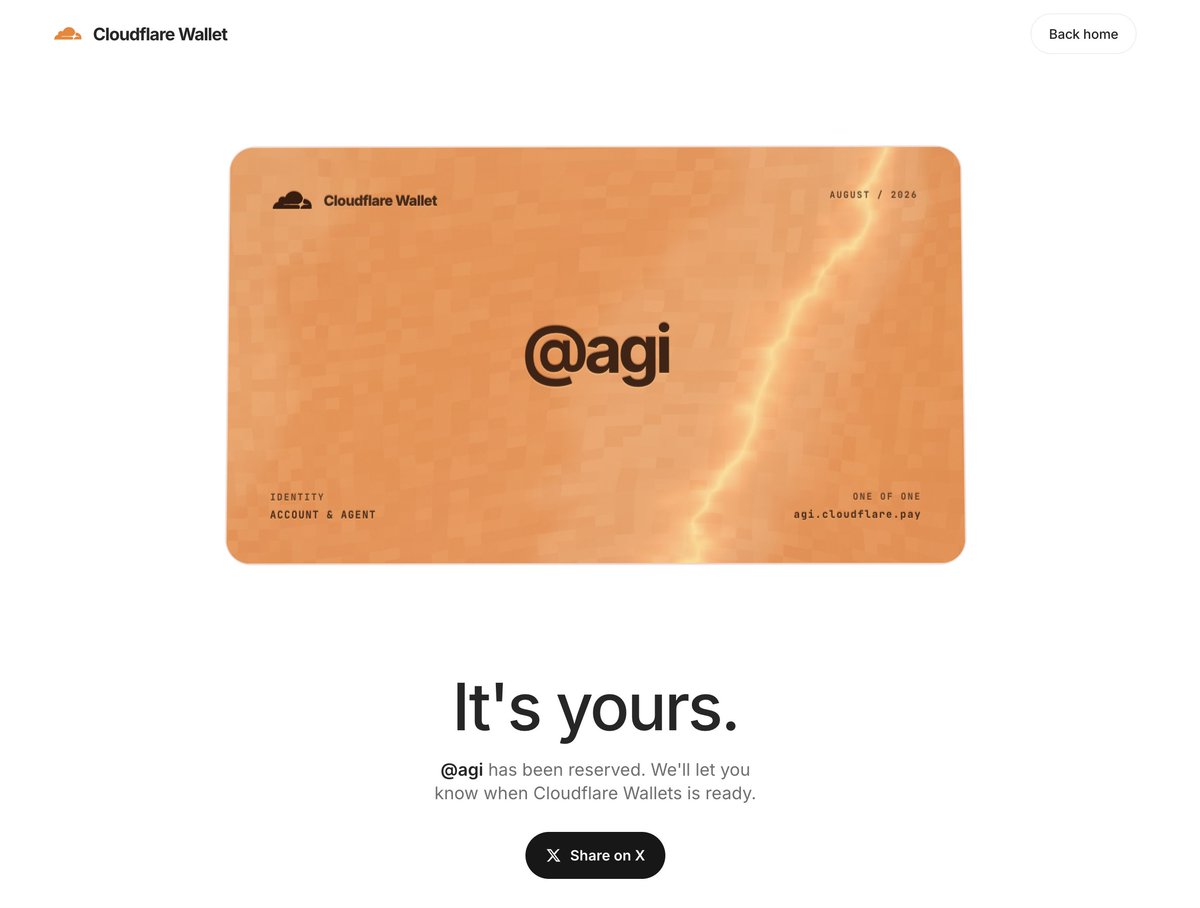jourfi_exe's tweet photo. @Cloudflare just reserved the name AGI.

cloudflare wallet looks interesting for agent2agent payments. https://t.co/U5J9nPtn6J