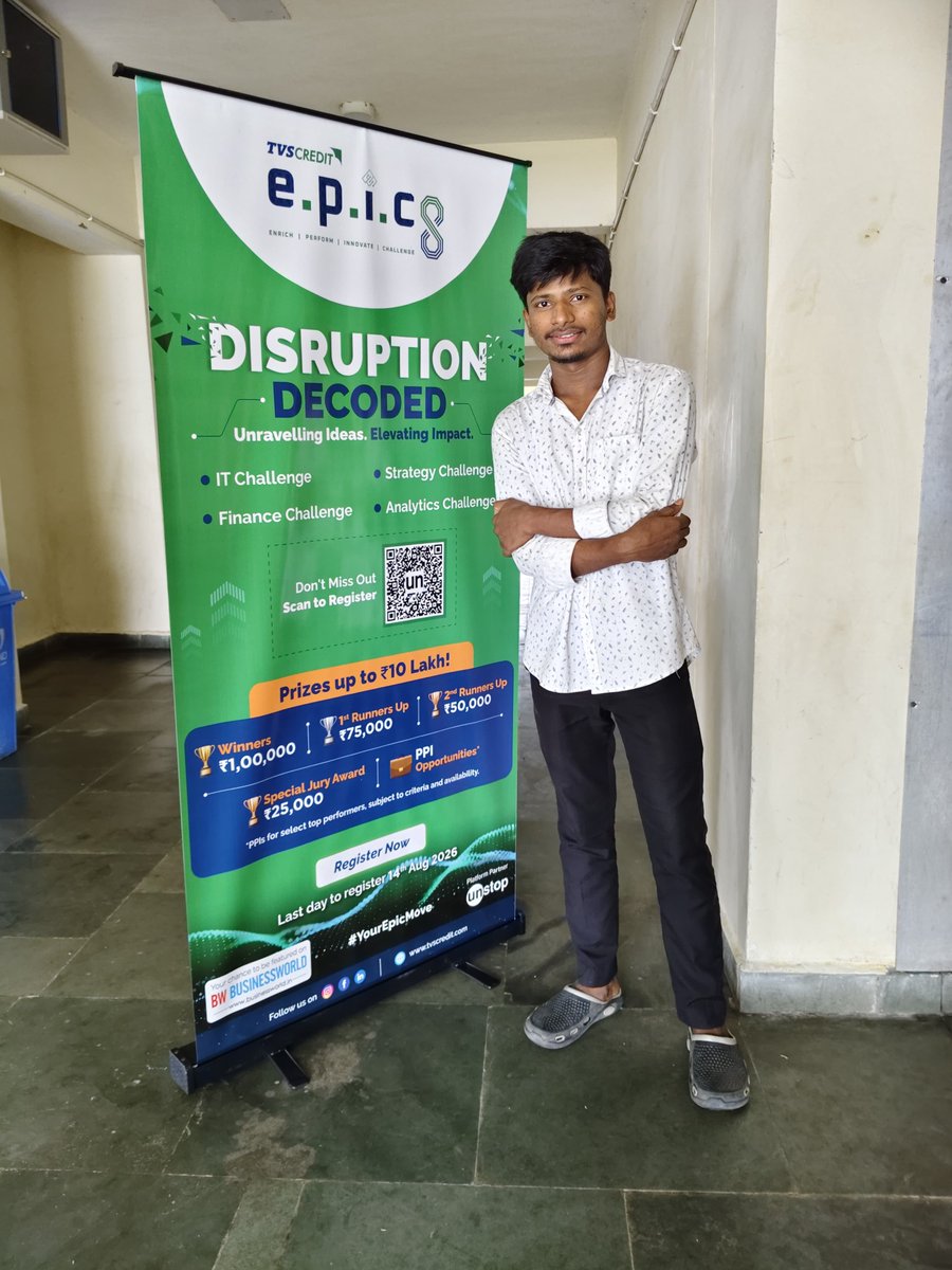 GudduSah96433's tweet photo. Proud to receive the official TVS Credit e.P.I.C. 8 poster! ๐
A new challenge, new learning opportunities, and a chance to innovate. Looking forward to this exciting journey of growth, collaboration, and impactful problem-solving.
#TVSCredit #EPIC8 #DisruptionDecoded https://t.co/jBftCWjPRV