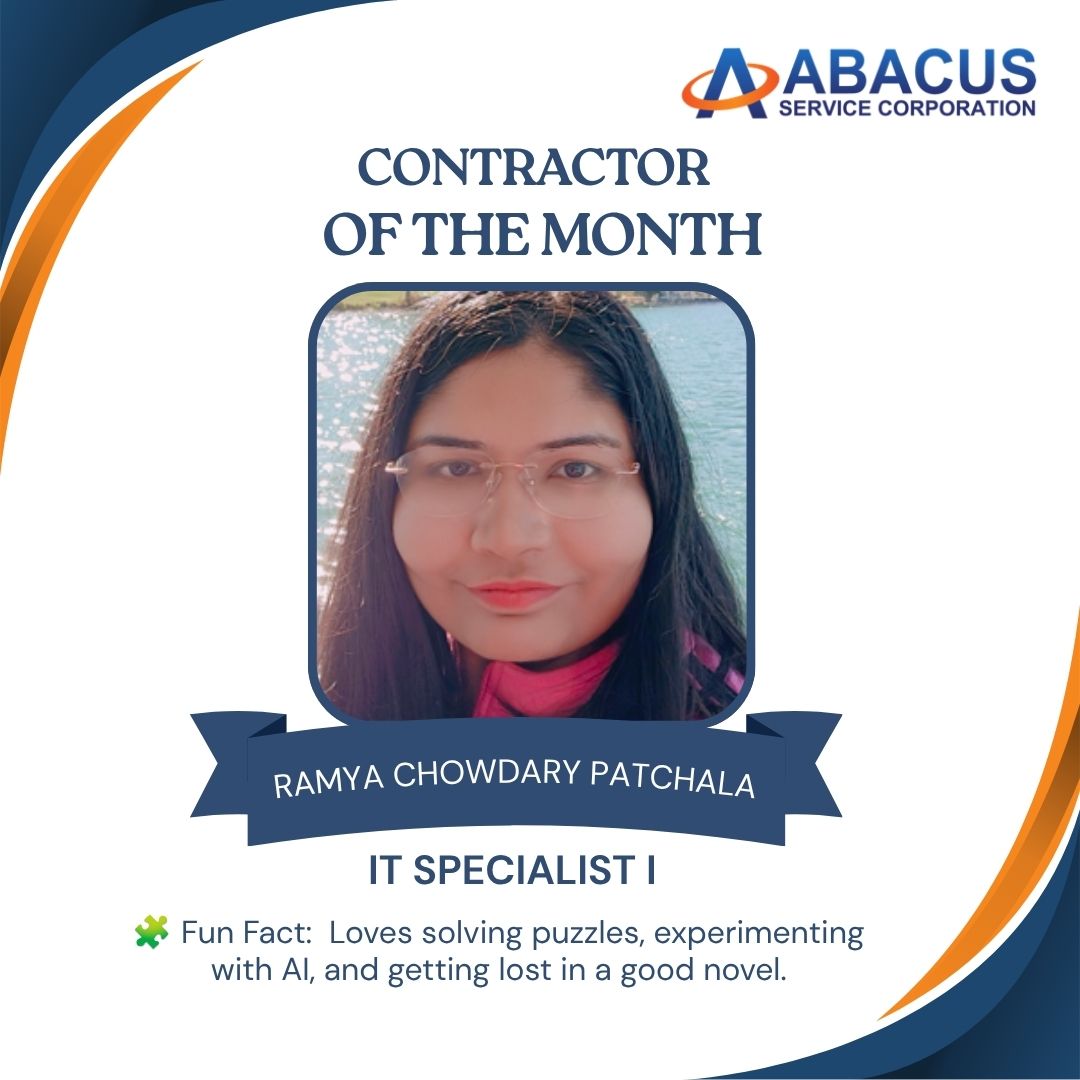 AbacusSvcCorp's tweet photo. Congratulations to Ramya Chowdary Patchala, our August Contractor of the Month! Her dedication and strong teamwork continue to make a valuable impact at Abacus. Thank you, Ramya! 👏
#AbacusServiceCorporation #ContractorOfTheMonth #TeamAbacus #EmployeeRecognition #PeopleFirst https://t.co/7lJl69iCOD