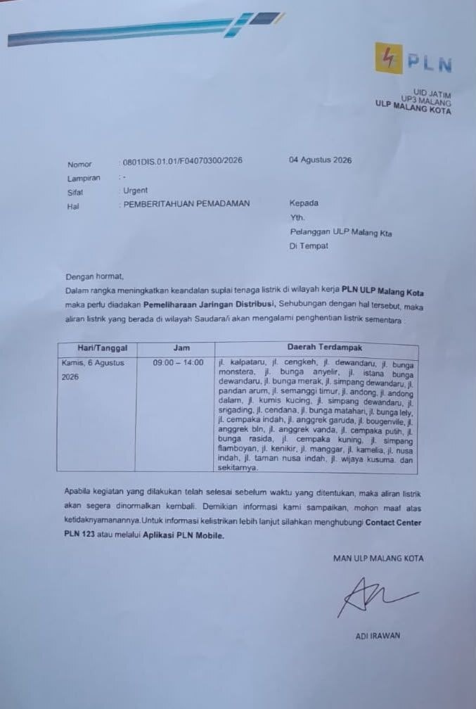 ub_menfess's tweet photo. braw! reminder besok ada pemadaman di jl bunga bungaan yaa https://t.co/CPVu0Ngdkn