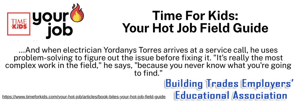 ButlerPR's tweet photo. Union master electrician Yordanys Torres was featured in a new book published by @TIMEforKids: Your Hot Job Field Guide.
#BTEBF #problemsolving #electrician #careers #TIMEforKids https://t.co/W8xtMnDoGD