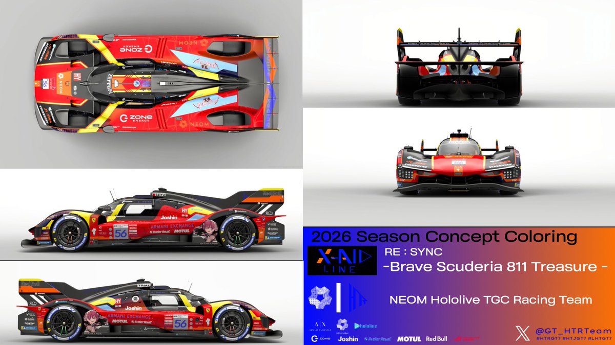 GT_HTRteam's tweet photo. Concept Coloring Unveil…

--56 Neron

[ X-AID LINE RE:SYNC ] - Brave Scuderia -

8/7 SUMMER SPECIAL at Le Mans
- 811 Treasure -
Machine -- FERRARI 499P --

8/8 PRE SEASON RACE
- 810 Rouge -
Machine -- FERRARI 296 GT3 --

#GT7 #AESL_GT7
#HTRGT7 #HTJGT7 #LHTGT7 https://t.co/t9EzNMR70E